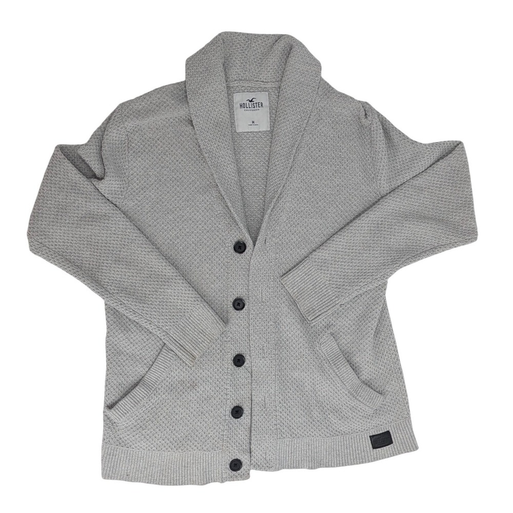 Hollister Gray Shawl Collar Button Front Cardigan Sweater Womens Medium